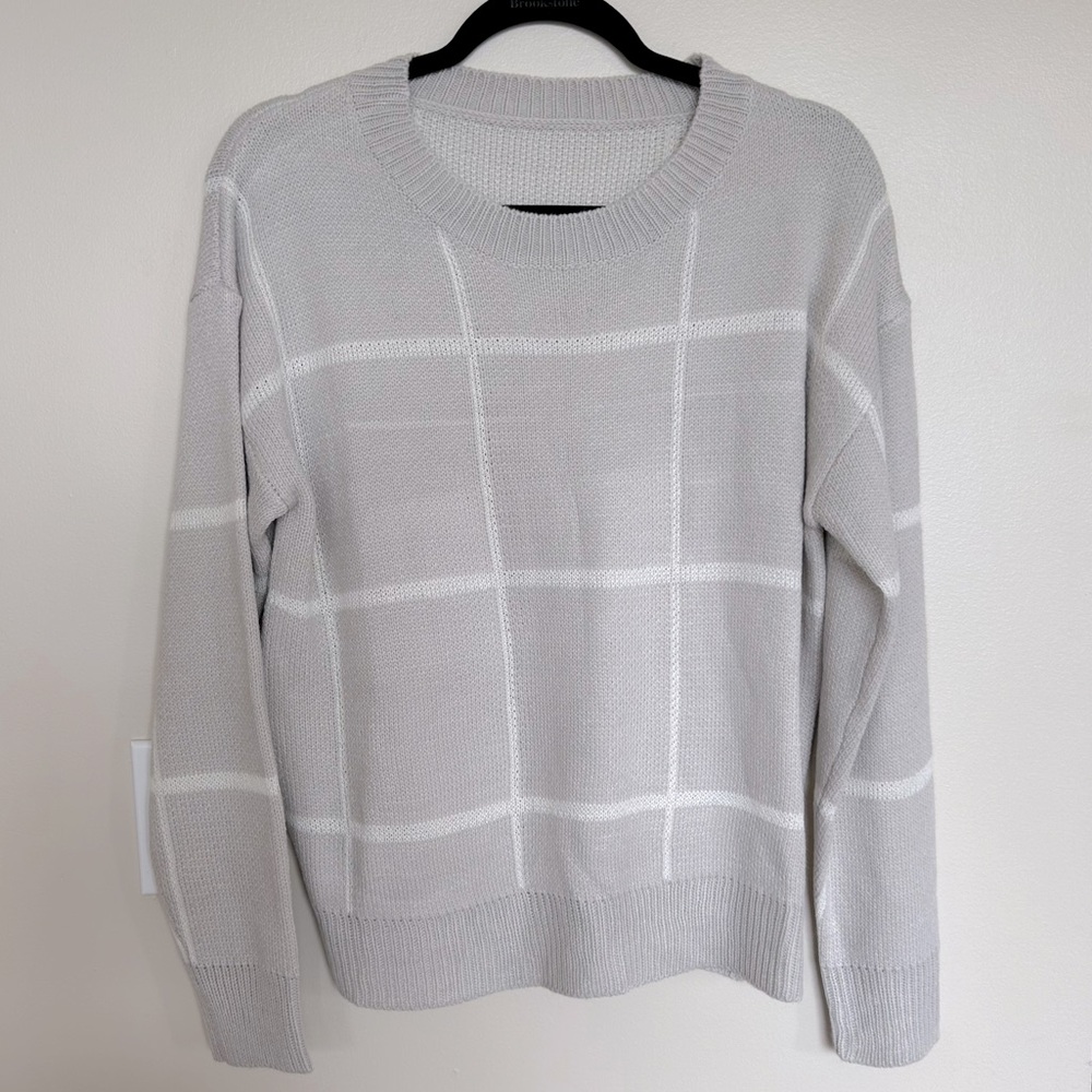 Grey and White Plaid Sweater